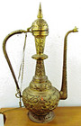 Vintage Large Moroccan Pierced Brass Ewer-shaped Statement Lamp