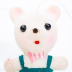 Lot Of 3 Vintage White Flocked Teddy Bear Family Christmas Ornaments