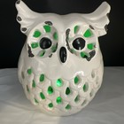 Vintage Ceramic Owl Night Blinking Light Illuminary White Cutout Pierced Lamp