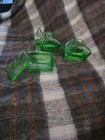 Vintage Art Deco Green Glass Vanity Set - Perfume Bottles   Trinket Box