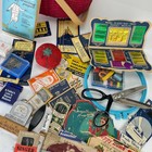 Vintage Sewing Lot 1950s Sharps Needles Notions Pinking Shears In Basket Plus