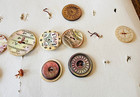 15 Antique Buttons Lot Carved Mother Of Pearl Shell Iridescent Assorted