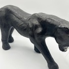 Black Panther Cat Leather Wrapped Animal Sculpture Statue Yellow Glass Eyes