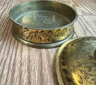 Vintage Brass Etched Round Box 2 Pc Jewlery Incense Vanity Trinket India