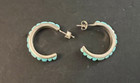 Vintage Southwest 925 Sterling Silver Turquoise Half Hoop Pierced Earrings