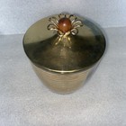 Vintage 1950s  Ice Bucket Glass Gold Horizontal Stripes Lidded Mcm