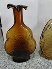 2 Amber Rufflehand Blown Bottles   1 Longneck Clover  Vntg Clevenger Bros Flower