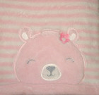 Just One You Pink White Striped Baby Blanket Bear Face Flower Fleece Exc Cond