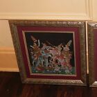 2 Vtg Painting On Silk Thai Asian Warriors Battling Wall Art Framed 16  Square
