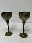 Vintage Antique Brass Silver Plated Set Of 2 Wedding Goblets India Tulip Wine