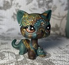 Littlest Per Shop Short Hair Cat Custom Lps Ooak Hand Painted Green Cat