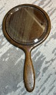 Vintage Wooden Vanity Hand Mirror Beveled Glass 14  Antique Round Mirror As Pict