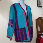 Vintage 1970s Guatemalan Cotton Weave Embroidered Ikat Open Jacket Chore Coat