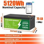 48v 100ah Lifepo4 Lithium Battery 5120wh Bluetooth Golf Cart W 58 4v 20a Charger