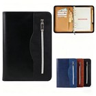 A5 Padfolio Pu Leather Business Portfolio Zippered Conference Folder Black