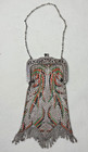 Vintage Enameled Mesh Purse Silver Toned Closure Orange Black Green 1920s