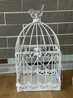 Bird Cage White With Hearts Locks And Clear Bird On Tops 15   12 Inchs Tall 