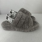 Ugg Fluff Yeah Slides Women   s Size 8 Charcoal Sheepskin Slipper Sandals 