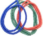 3 Strand Ghana Handmade Recycled Glass Blue red Green Disk African Trade Beads