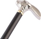 37  Silver Rabbit Head Handle Black Foldable Wooden Walking Stick Cane