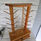 Vintage Sewing Caddy Box With Drawer  Spool Holder Spindles   Drawer