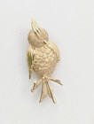 Vintage Parakeet 14k Solid Gold 5 7g Bird On Branch Brooch Pin Diamond Eyes 1 5 