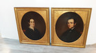 Pair Large Antique Portrait Paintings American   