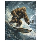 Vintage Sasquatch Bigfoot Surfing Art Print Surf Poster Beach House Wall Decor