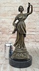 Exquisite Solid Bronze Maiden Sculpture By Miguel Lopez Classic Art Deco Design