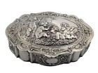 Elaborate 800 Silver Oval Trinket Box W  Figural Cherubs   Puttis Musical Scene