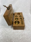 Antique Brass Apothecary Scale Weight Set In Wood Holder Box
