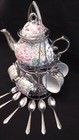 20 Pc Tea Set _ Tea Pot _ 6 Cups   Saucers W  Rack  Silver Multi Color 3 Oz Cups