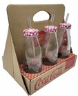 Coca Cola Glass Milk Bottle 6 Pieces Coke Set With Straws   Sturdy Carry Case