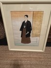 Japanese Watercolor Painting On Silk Man  In Kimono  Signed