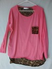 Women s Xl Coral   Long Sleeve Blouse Top Animal Print Crew Neck T-shirt