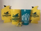Landshark Lager 2 Cups 2 Shark Fin Koozies One Shark Fin Bottle Opener All New 