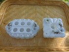 Vanity Set 2 Pc Vtg Powder Blue Floral Footed Lipstick Cotton Holder Grannycore