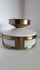 Vtg Mid Century Mcm Thomas Ind  Ceiling Light Fixture White Glass Antiq Brass 8 