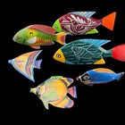 Vintage Wood Fish Sculptures Lot Of 6 Hand Painted Mexico Folk Art