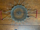 Vtg Farmhouse Collapsible Wire Mesh Egg Basket W  Red Handles And Nice Patina 