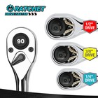 Duratech 3pc Ratchet Set 1 4  3 8  1 2  Drive Ratchet Handle 90-tooth Reversible
