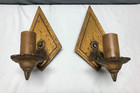 Vtg Pair Cast Metal Art Deco Diamond Wall Sconces Light Fixtures Old 128-24b