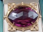 Antique Art Deco Brass   Prong Set Purple Glass Pin  C Clasp - 1 75  X 1 4 