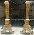 Nice  Antique Arts   Crafts Era Cast Iron Fireplace Andirons W  Gilt Gold Finish