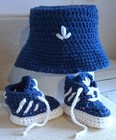 Baby Crochet Bucket Hat And Trainers Babys Name Handmade Sneakers Blue Knitting 