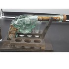 Vtg Tequila Revolver Decanter   empty   W  6 Shot Glasses And Wooden Base