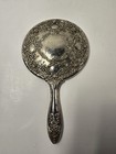 Vtg Silver Plate Ornate Floral Art Nouveau Round Vanity Hand Mirror Embossed