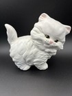 Vtg Set Of 3 White Ceramic Persian Kitten Figurines Hand Painted Eyes Cat Decor