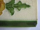 Antique 6  X 3  Moulded Majolica Art Nouveau Orange Pansy Border   Slip Tile 594