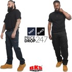 Mens Cargo Combat Work Trousers With Knee Pad Pockets By Bks - Black Or Navy